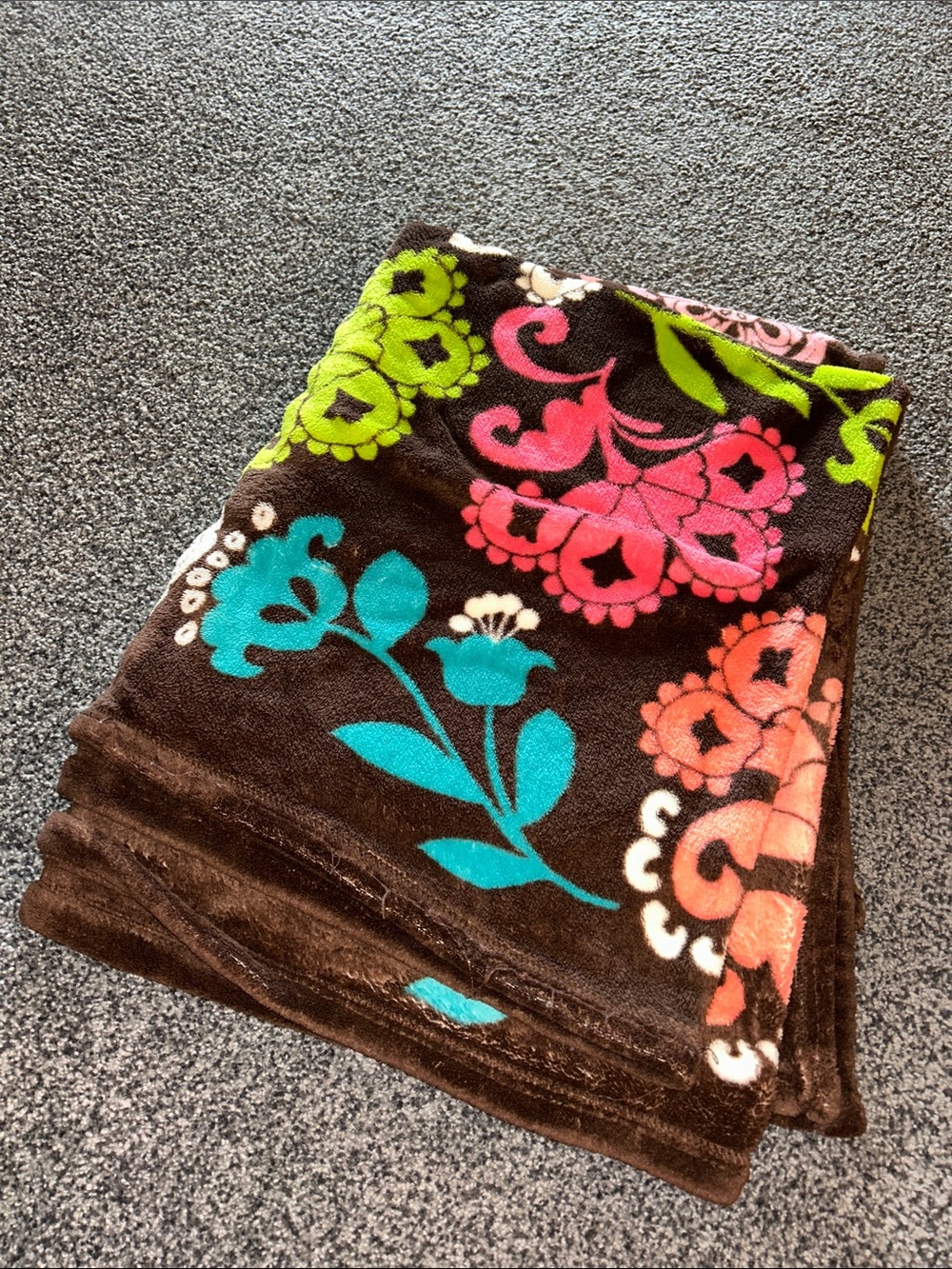 Vera Bradley Plush Floral Throw Blanket - Brown with Teal, Pink & Lime Accents